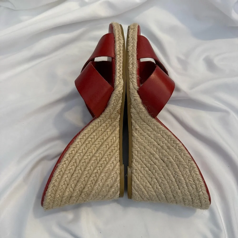 NWOT Lauren Ralph Lauren Leather Crisscross Espadrille Wedge Heeled Sandals - Picture 4 of 6